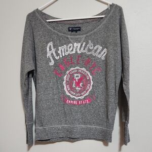 Womens American Eagle Outfitter Gray Graphic Long Sleeve Scoop Neck Shirt Size M